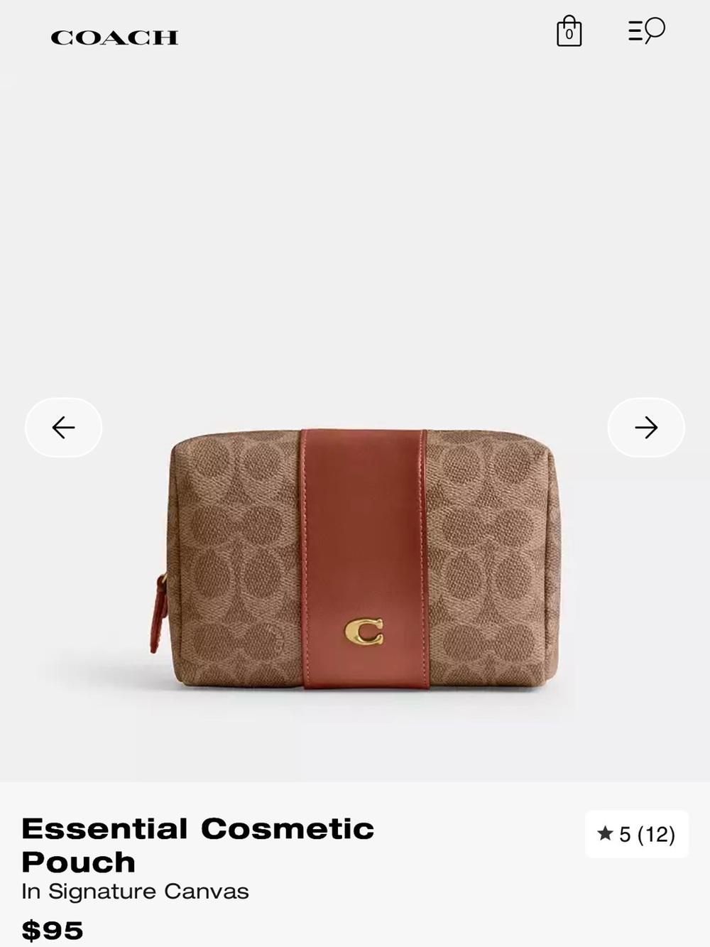Coach Essential Cosmetic Pouch with Tags